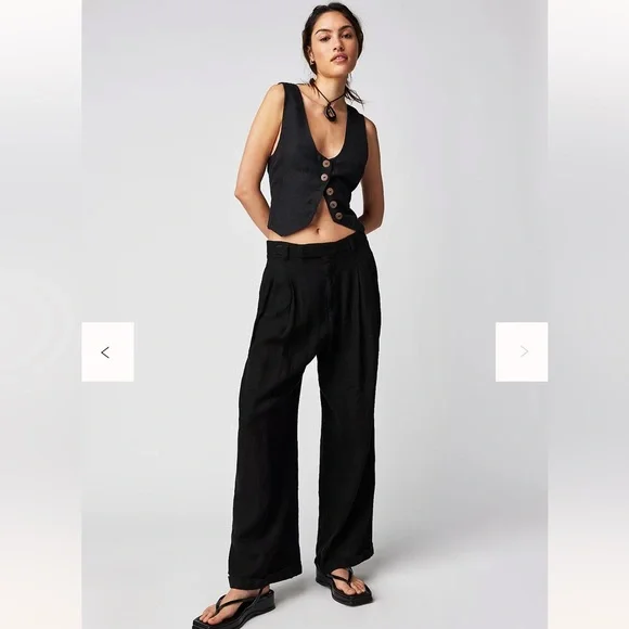 FREE PEOPLE Lyla Linen Black Trousers Size 6 - Picture 2 of 11